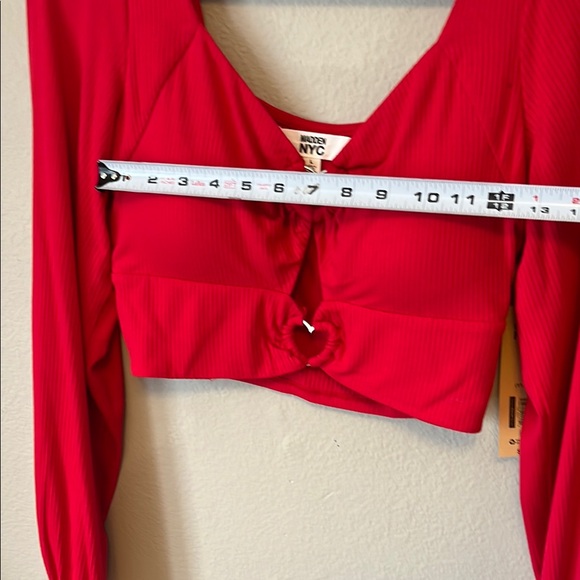 Red Long Sleeve Crop Top with Built In Cups - Picture 2 of 8